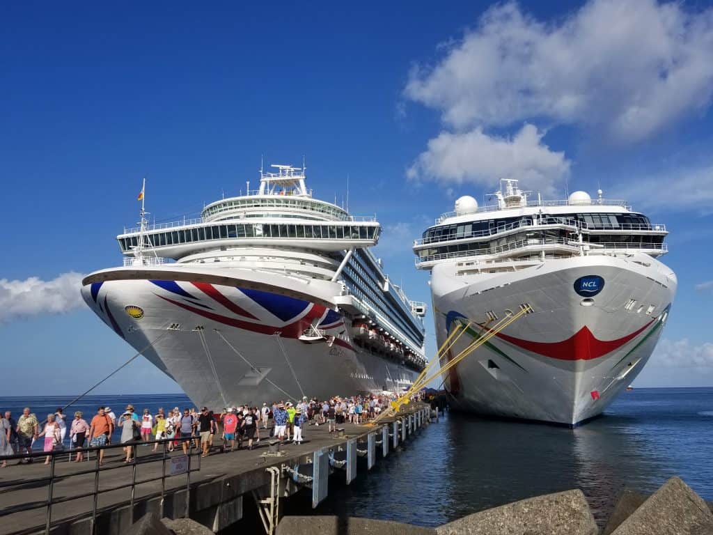 The front of 2 cruise ships