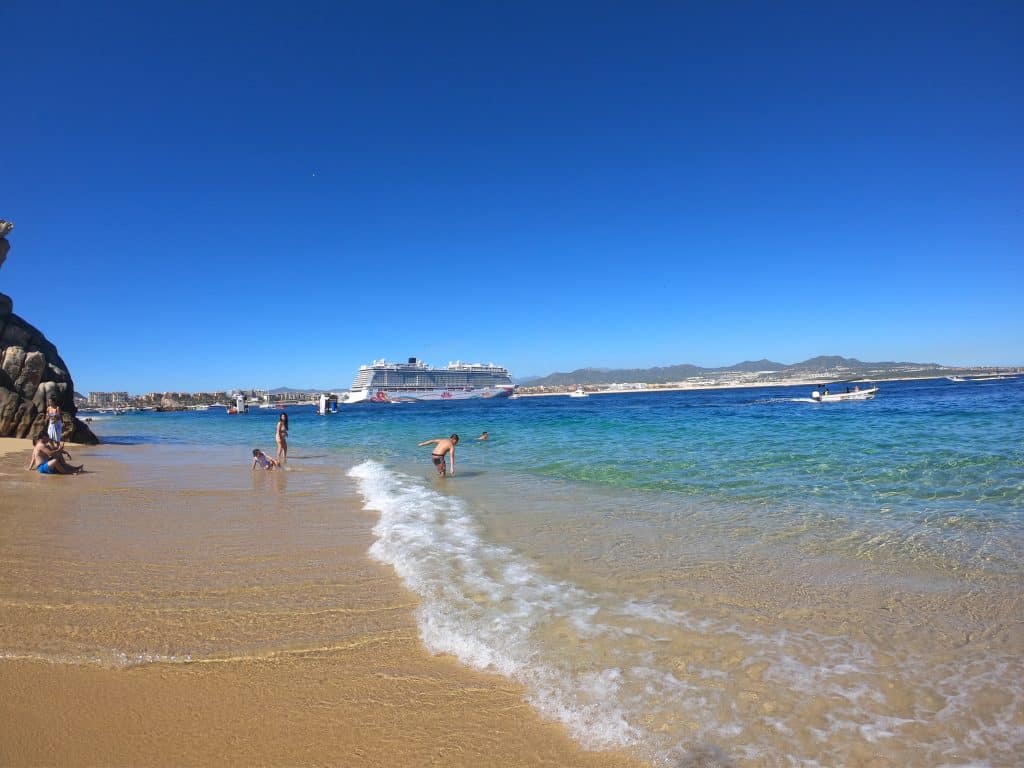 View of cruise ship from beach 