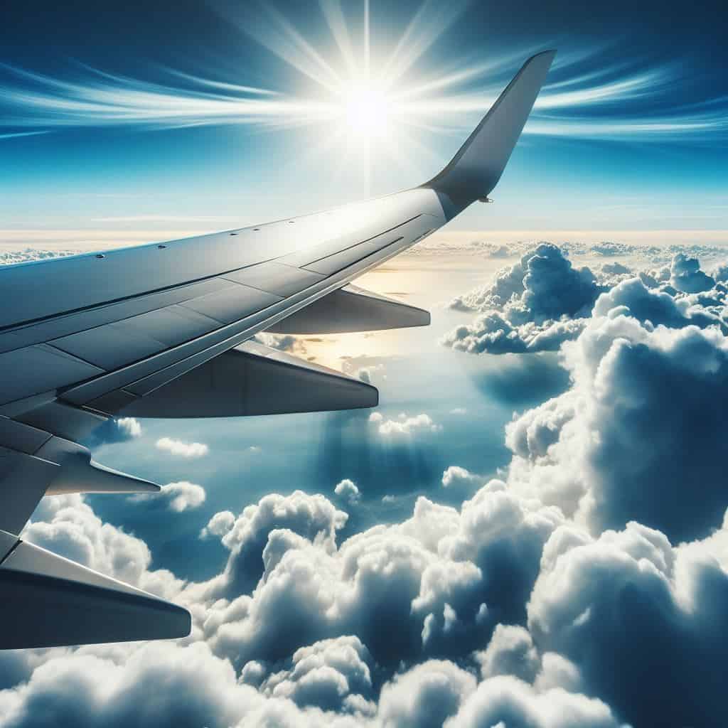 Wing of a plane in the clouds
