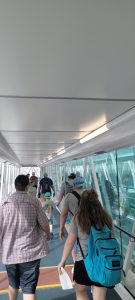 People boarding a cruise ship