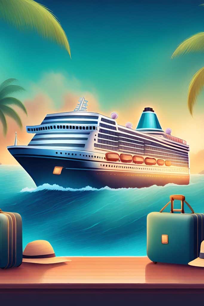 cartoon cruise ship with suitcases