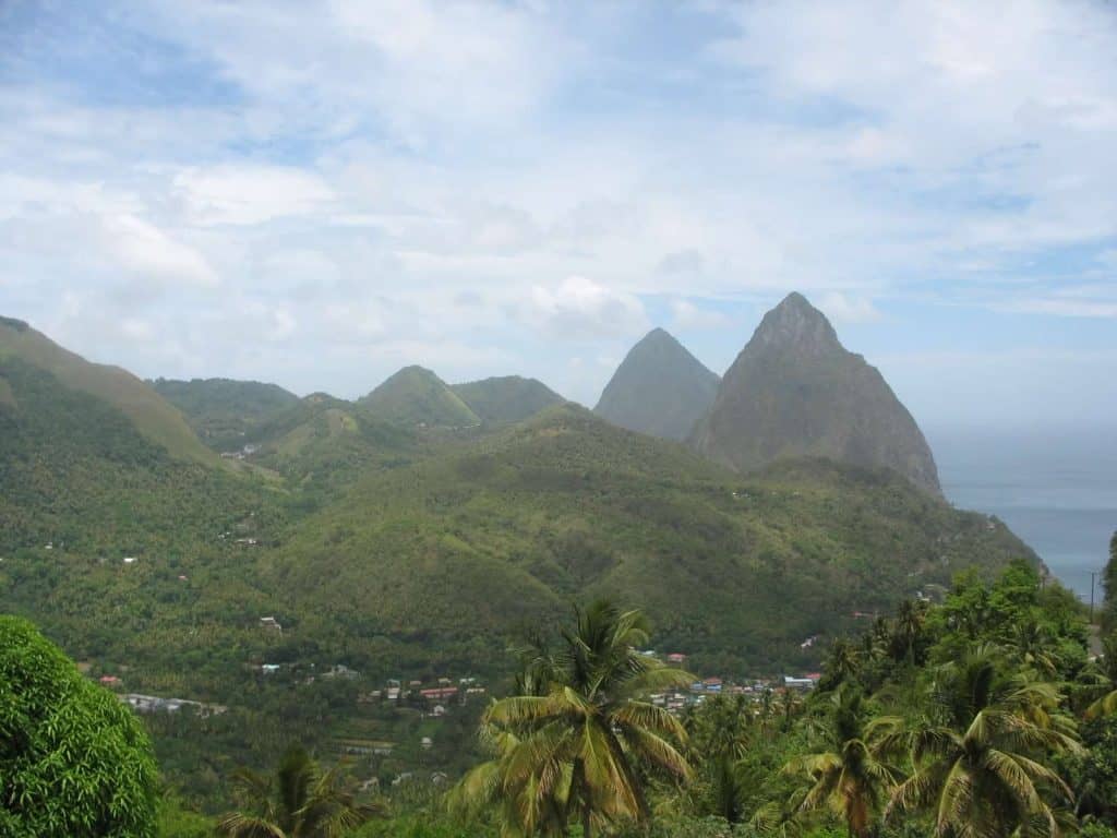 Piton mountains on a hazy day