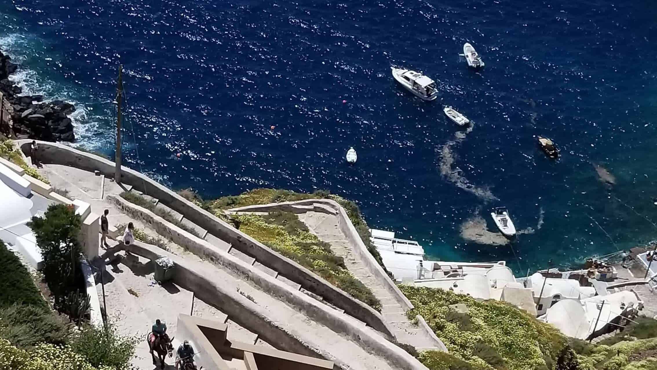 Walkway to the tender boats in Greece