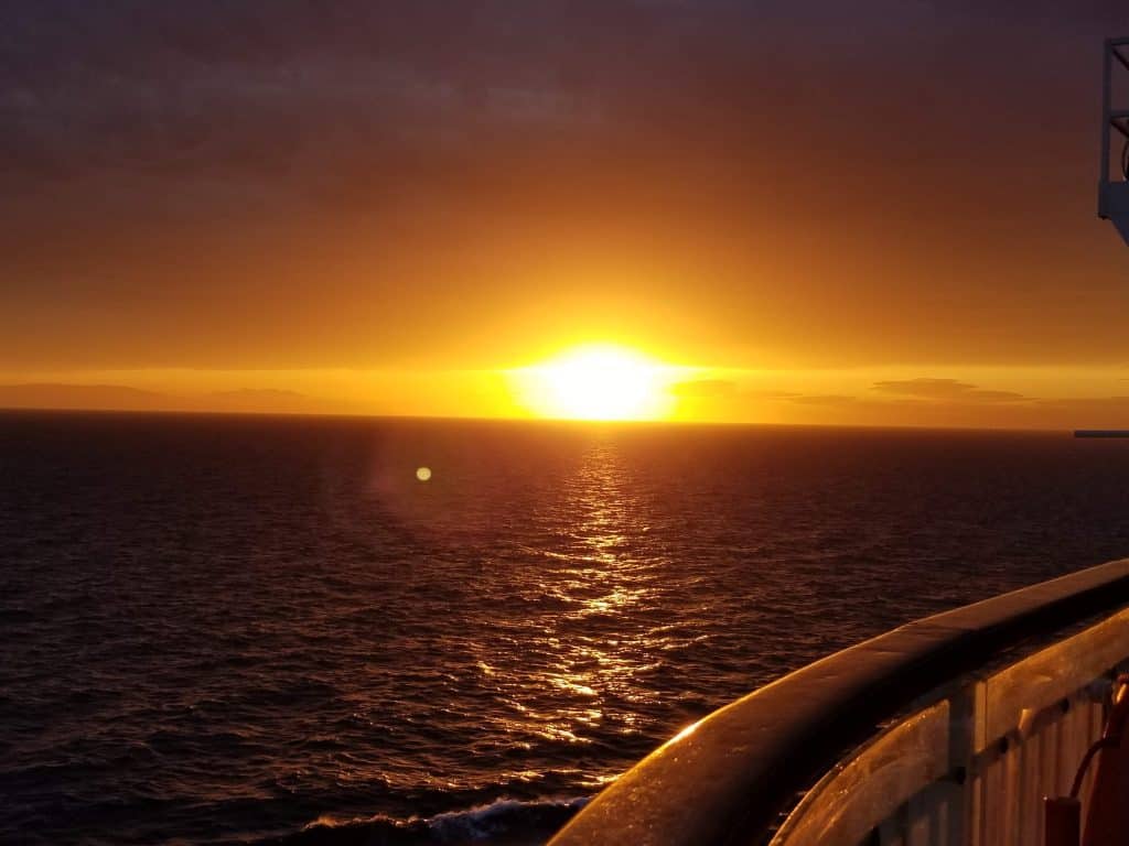 Sunset from a cruise balcony