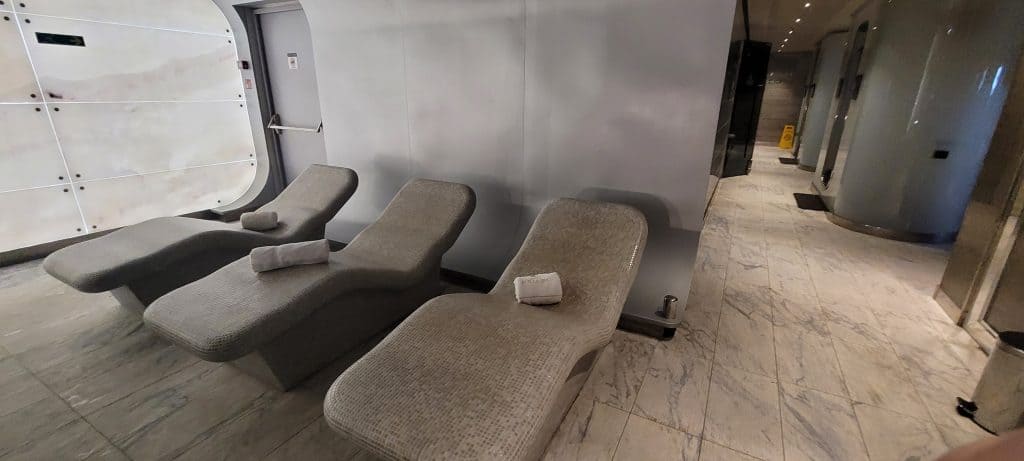 Heated loungers at the spa