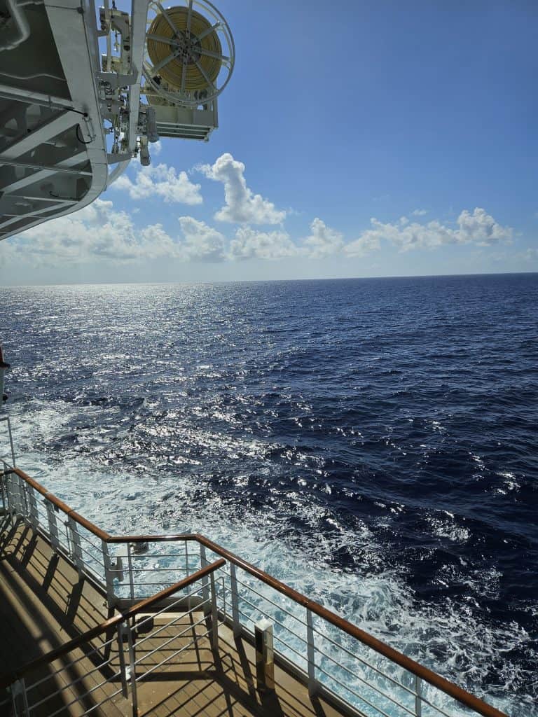 View of the ocean from the deck of a cruise ship