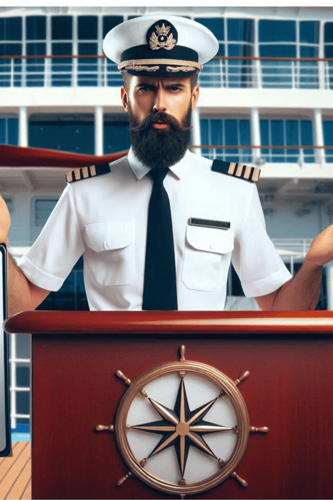 Cruise Captain looking angry at a podium