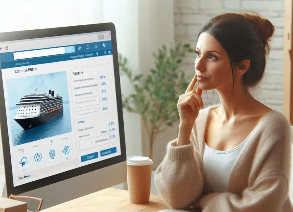 AI Woman Wondering While Cruise Shopping on her computer