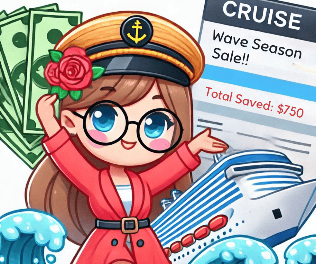 Ai image of a girl who has saved money booking her cruise during wave season