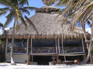 A beach palapa in on a beach in Cozumel