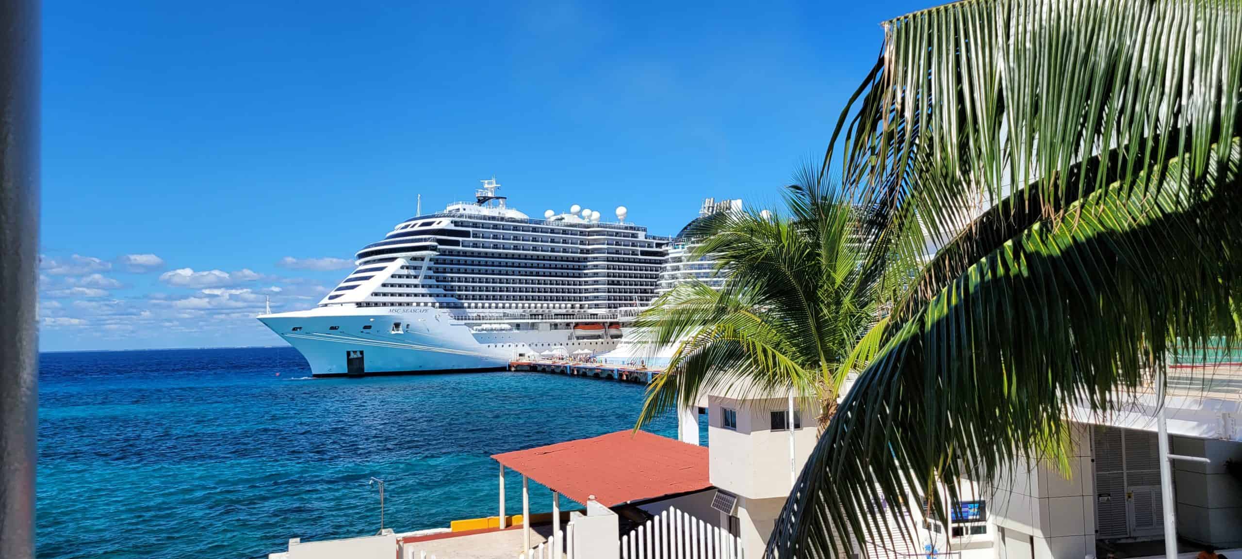 Partial Cruise Ship on the water at the pier in Cozumel