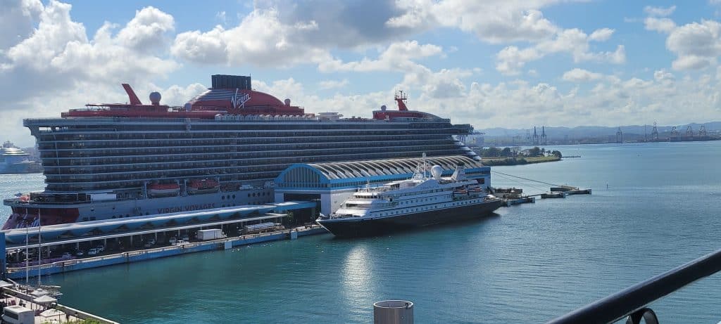 Virgin Voyages cruise ship docked in SAn Juan, puerto Rico