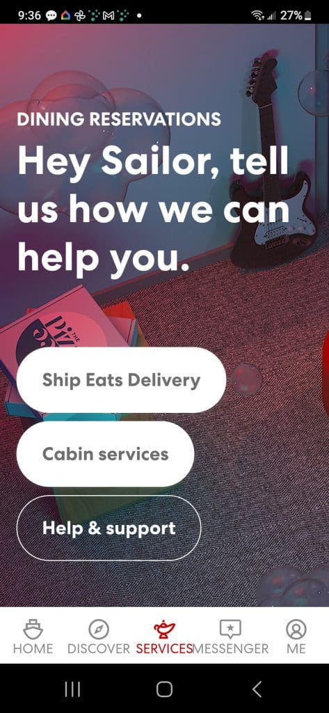 Screenshot of Virgin Voyages cabin service option on their app