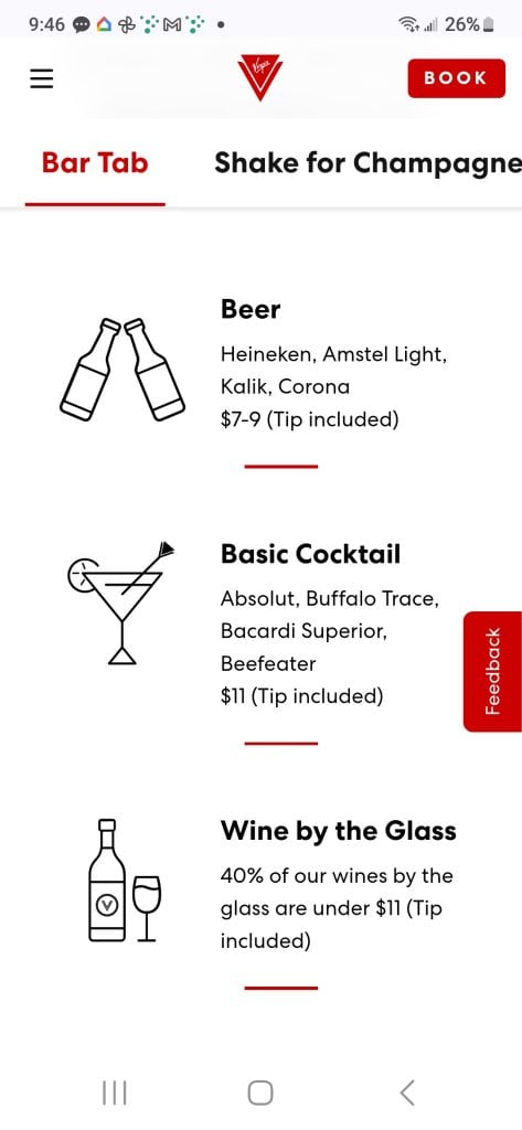 Virgin Voyages info on cost of drinks onboard their ships