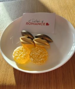 6 small bites of cany sent as part of the splash of romance package
