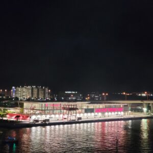 Virgin Voyages Terminal V In Miami at night