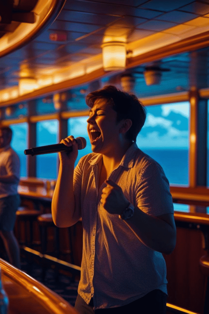 Person singing karaoke