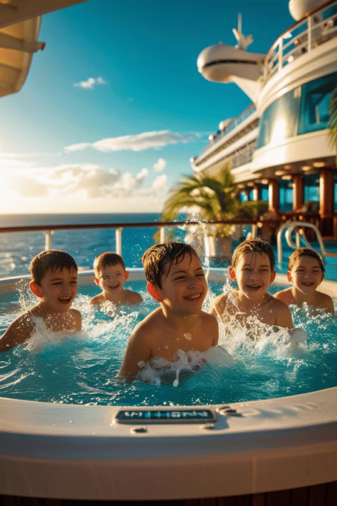 several kids in a hot tub