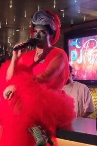 The Diva On Valiant Lady dressed in Red PJs