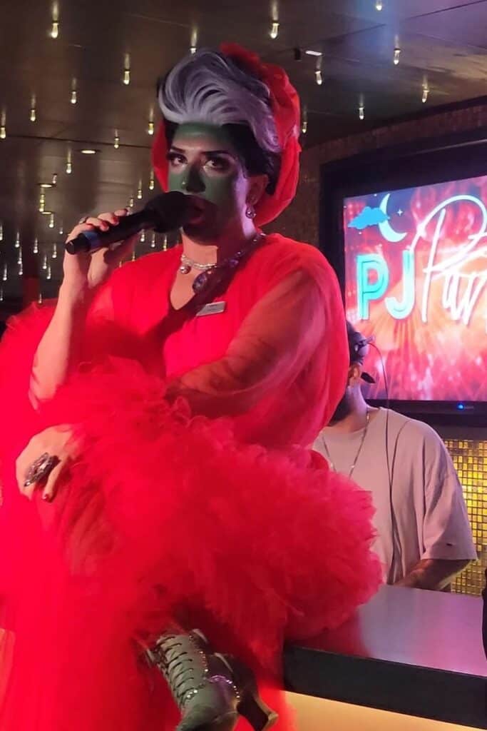 The Diva On Valiant Lady dressed in Red PJs