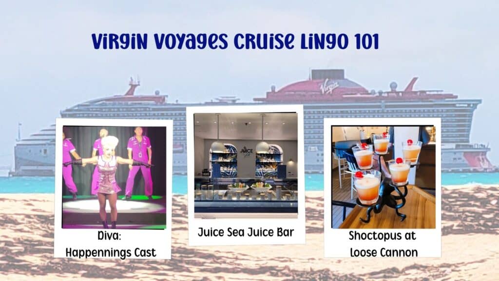 Virgin Voyages Cruise ship with Diva, Juice Bar, and drink tower