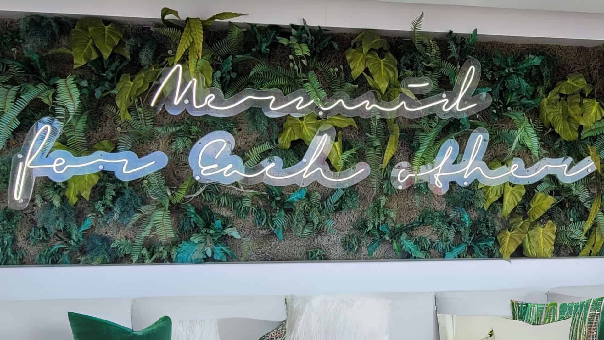 Greenery Background with words that say Mermaid For Each Other