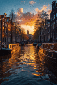 Ai Amsterdam canals in the evening