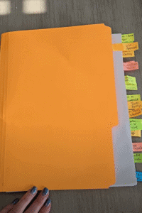 Organized travel folder with labeled tabs, keeping European cruise documents in order.