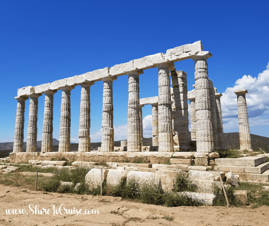Ancient ruins under blue skies — example of a Mediterranean excursion where layers and comfortable shoes are essential.