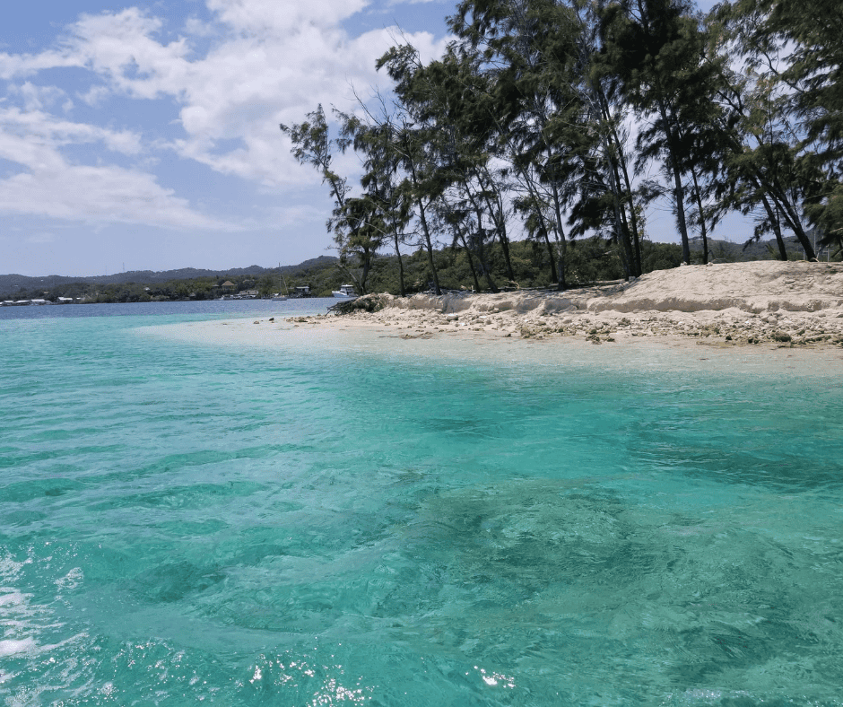 Peaceful tropical beach with turquoise water, representing relaxation, wellness, and healthy cruise travel.